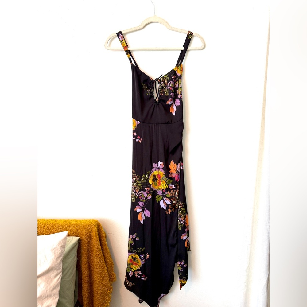 Urban Outfitters Black Floral Asymmetrical Slip Dress - Picture 7 of 8